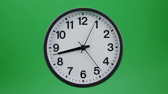 Analog clock showing time progression with cinematic motion on green screen background