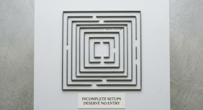 Incomplete Square Maze Design from Top View on White Background