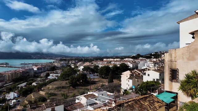 Distant skyline of Benidorm skyscrapers from Altea viewpoint, Costa Blanca, Spain