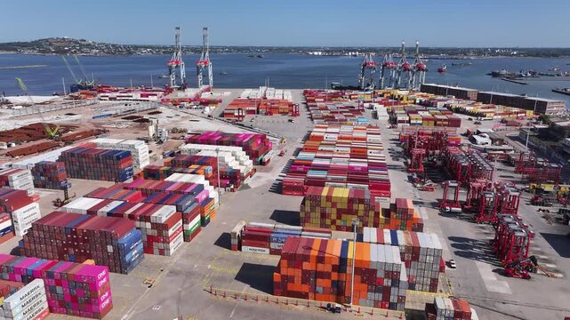 Aerial view of container terminal operations in Montevideo, Uruguay