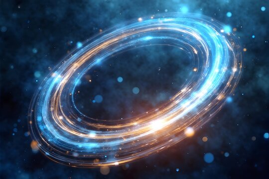 Glowing Blue and Orange Elliptical Energy Ring in Cosmic Space
