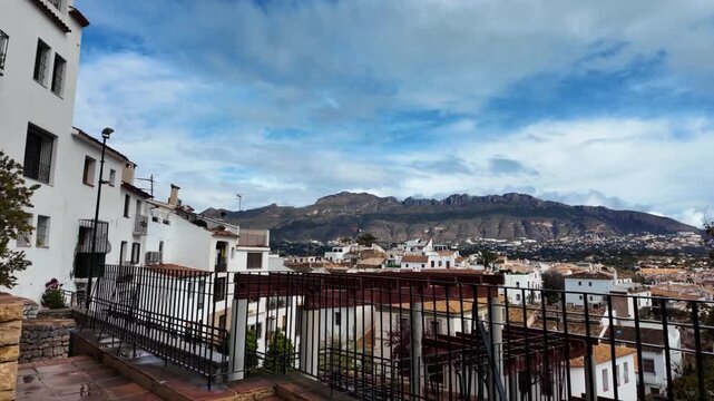 Aerial view of Altea old town rooftops and landscape, Costa Blanca, Spain