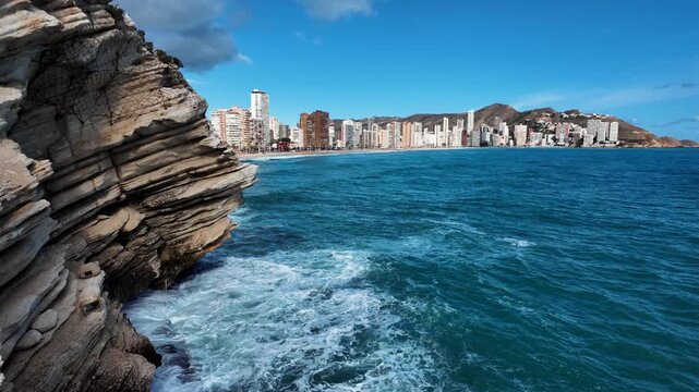 View of Levante Beach and skyscrapers from Balcon del Mediterraneo, Benidorm, Spain