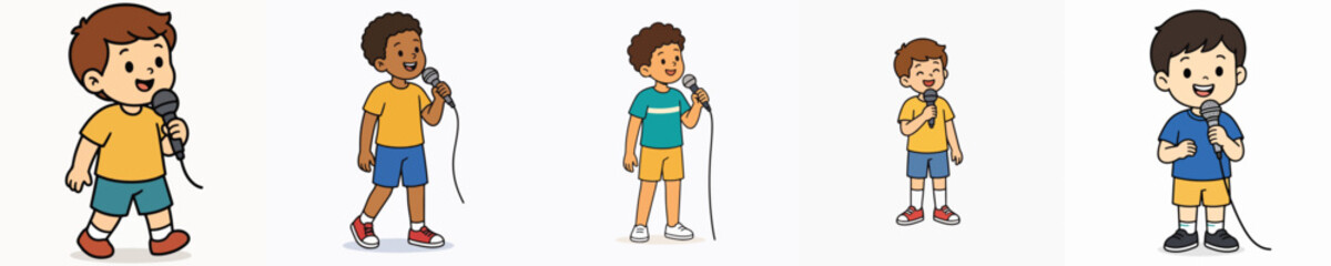 set of vector little children singing