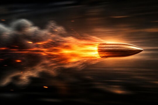 Projectile bullet traveling with fiery trail and smoke effects