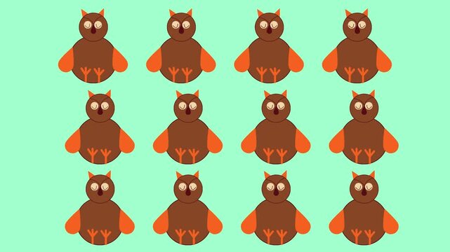 Animated Seamless Pattern of Cute Abstract Owls on Mint Green Background