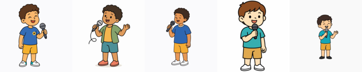 set of vector little children singing