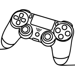 Minimalist Gaming Controller Illustration With D Pad Analog Sticks And Flowing Line Art Isolated on a Transparent or White Background © WeblyWork