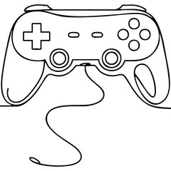 Video Game Controller Coloring Page With Cross D Pad Rounded Grips And Single Line Design Isolated on a Transparent or White Background © WeblyWork