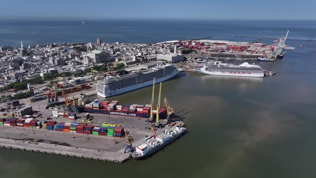 Aerial view of container terminal operations in Montevideo, Uruguay