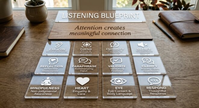 The Listening Blueprint: A Structured Acrylic Display for Meaningful Connection and Communication Skills