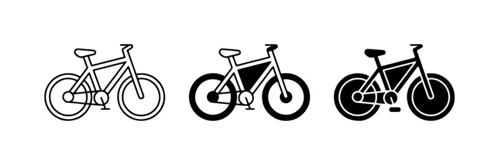 Fototapeta premium Bicycle Icons Set, Cycling Transport Symbols, Simple Bike Graphics, Vector Illustrations