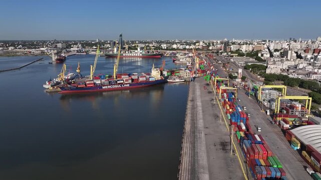 Aerial view of container terminal operations in Montevideo, Uruguay