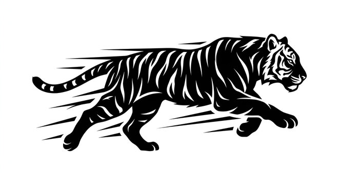 Black Tiger Running Wildlife Illustration