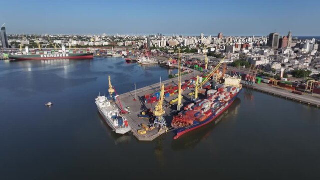 Aerial view of container terminal operations in Montevideo, Uruguay