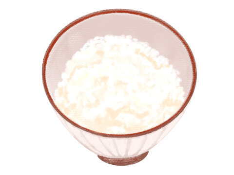 お茶碗に装われた温かい一人分の美味しそうなご飯イラスト