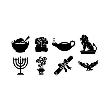 A clean set of eight black and white symbolic icons including food, objects, and animals for various uses in design projects.jpg