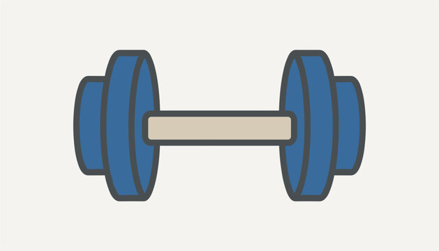Classic blue dumbbell with dark grey weight plates and a light beige handle bar representing fitness and strength training.