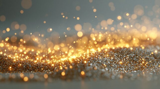 A sparkling golden glitter background with a bokeh effect and a dark gray tone