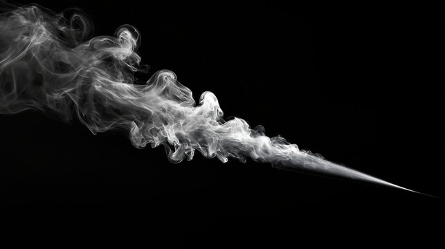 A stream of white smoke flows diagonally against a black background