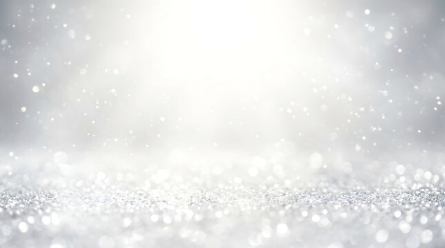 Elegant Silver Glitter Background With Soft Glowing Light Rays For Holiday Celebrations