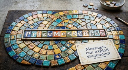 Fototapeta premium Intricate Mosaic Tile Spiral Featuring 'Prize Message' and Decorative Elements