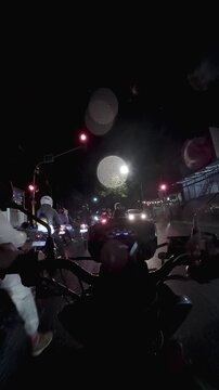 POV Motorcyclist Riding on a Rainy Night