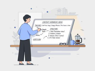Obraz premium A person ideas by writing on a whiteboard about content hierarchy and user flow structure