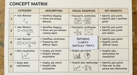 Fototapeta premium Structured Information Matrix Diagram with Labels and Visual Examples