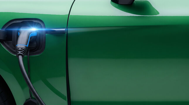 Electric car co2 charging port cable plug green vehicle. Electric car ev automobile vehicle. green eco renewable alternative energy power, future hybrid emission