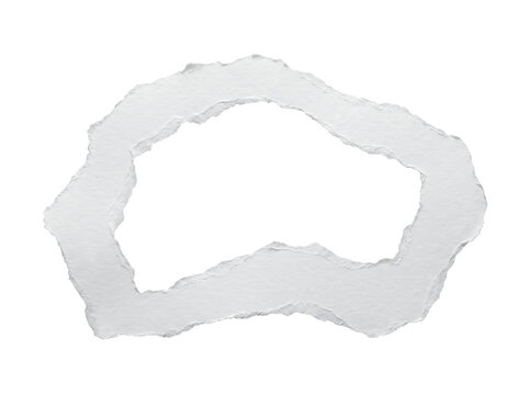 Circular organic torn paper frame isolated on white background with isolated parchment fragment material papercraft