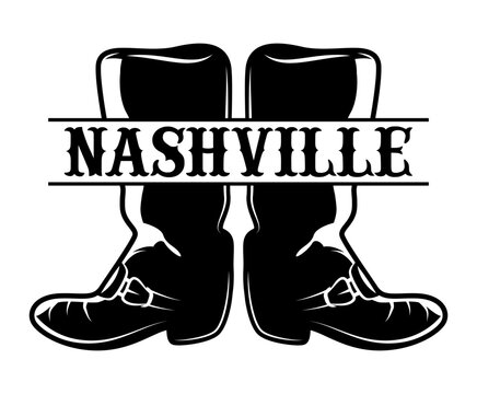 Nashville boots monogram svg cut file. Isolated vector illustration.