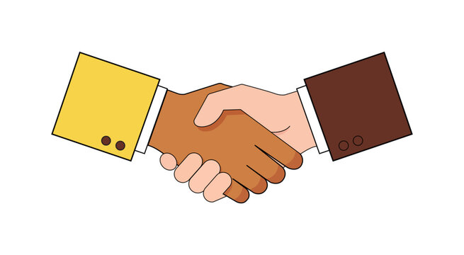 Vector illustration of a handshake between two people with different skin tones