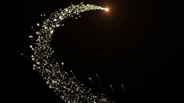 Golden glitter logo reveal intro with magic swirl spiral trail, sparkling light burst flare on black background, cinematic brilliant motion graphics animation design element in 4K resolution