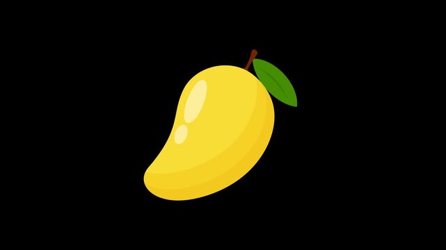 Ripe Yellow Mango Fruit with Green Leaf Looping Animation on Alpha Channel