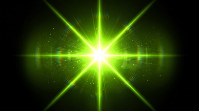 Bright green starburst light effect on a black background