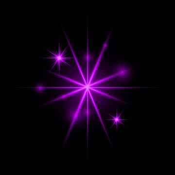 A vibrant and dynamic illustration of a purple lens flare effect with sparkling light bursts