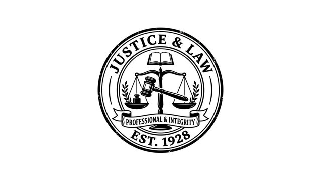Vintage Justice And Law Emblem With Gavel And Scales
