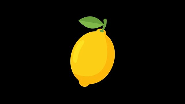 Ripe Yellow Lemon Fruit with Green Leaf Looping Animation on Alpha Channel