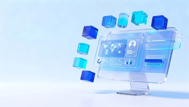 3D Glassmorphism UI User Interface Windows and Application Dashboards