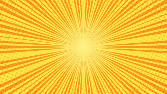 Pop art comic style yellow sunburst background with radial beams. Loop. 4K