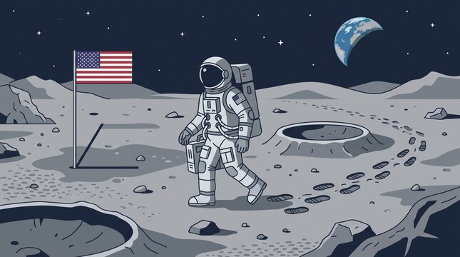 astronaut walking on moon surface