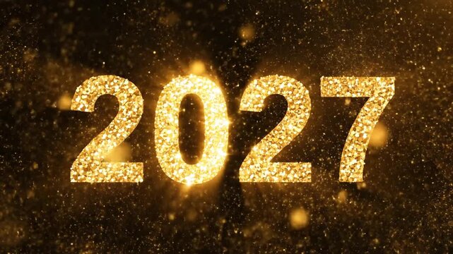 Golden sparkling year 2023 number on black background