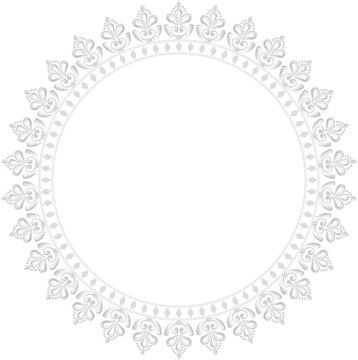 Happy Durga Puja decorative circular frame featuring geometric motifs, dotted details, and an elegant ornamental border for Durga Arch, Hindu God designs, festival banners, cards, and celebration back