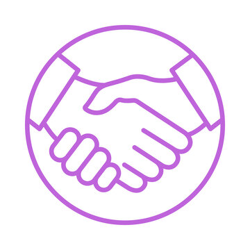 Purple outline icon featuring two hands engaged in a professional handshake transparent background