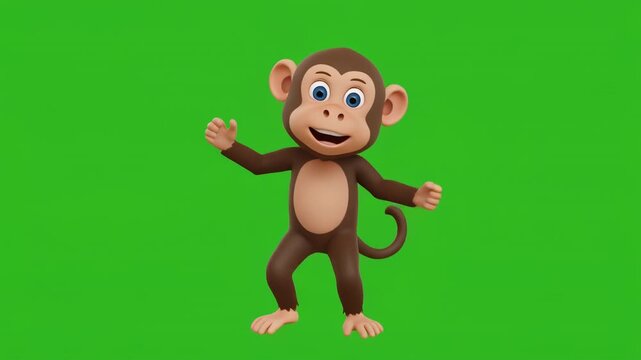 Animated Monkey Dancing on Green Screen with Subtle Camera Movement and Lighting Effects