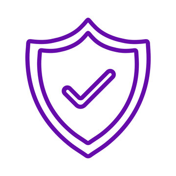 Purple outline shield icon with a check mark isolated on a white background transparent background