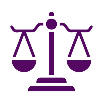 Purple silhouette icon of a scale of justice for legal and law concepts transparent background