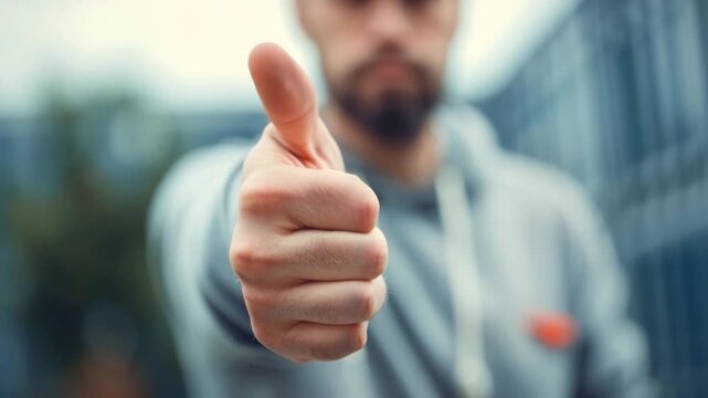 Positive Thumbs Up Gesture Signifying Approval and Confidence in the Workplace Setting with Young Man. Thumbs up gestures convey support and affirmation. Generative AI