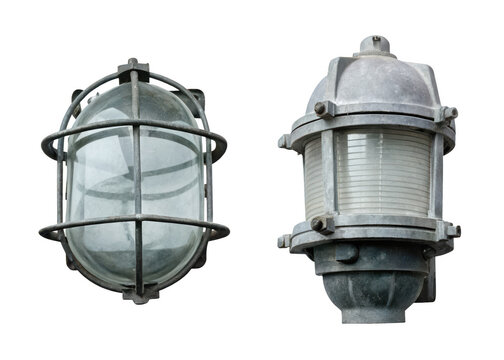 Antique ship lanterns with glass panes and metal frames isolated on white background p n g a i generated